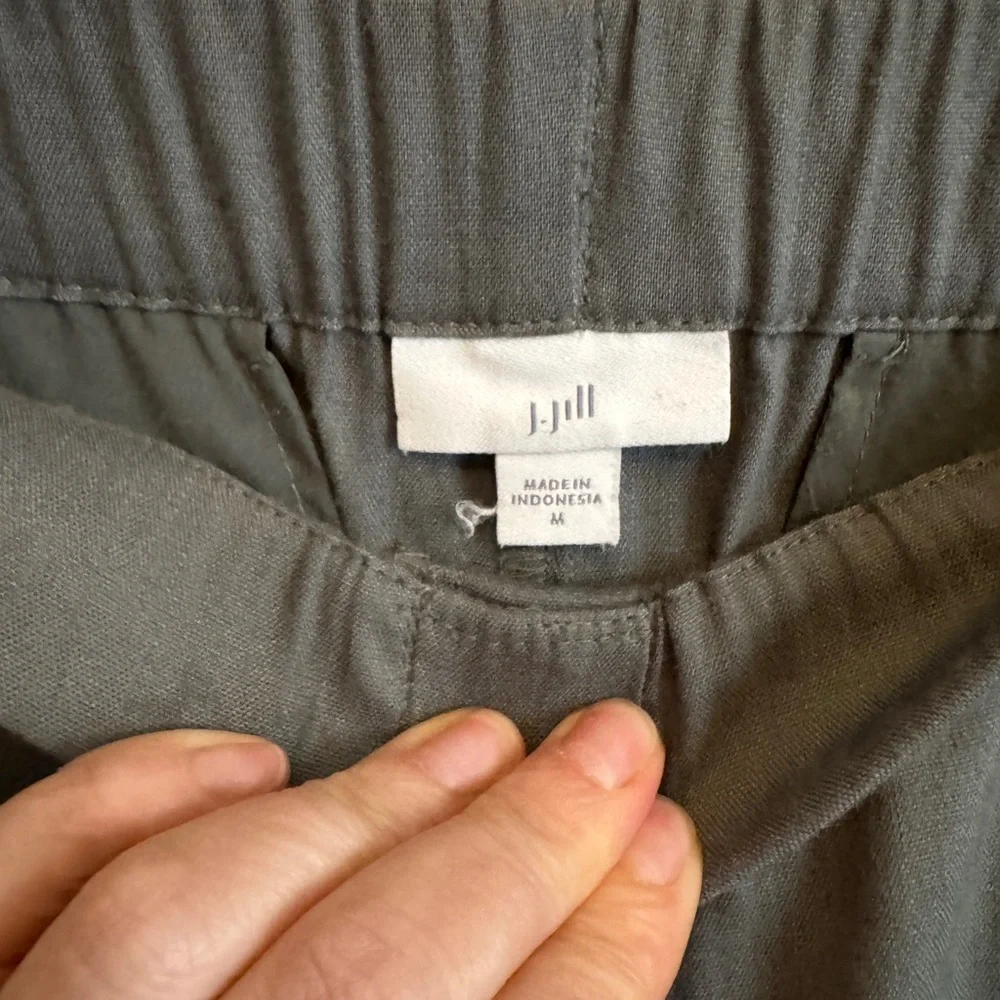 J.Jill Women Gray Linen Blend Pull On Pants Elastic Waist Casual Size M